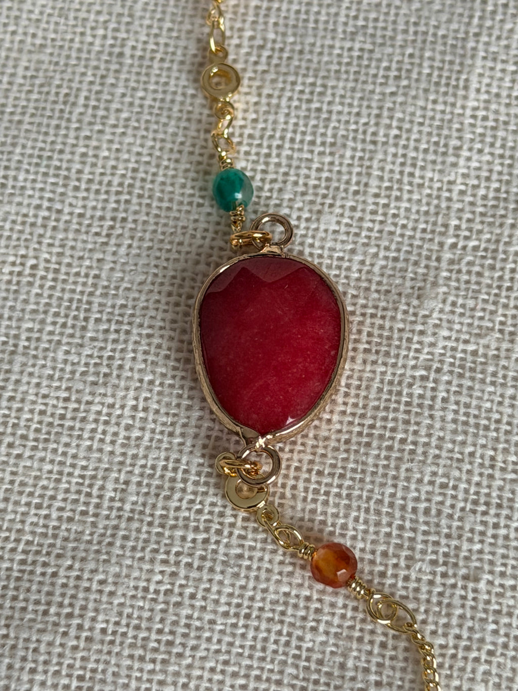 Savannah dubbele ketting met rozenkwarts en fuchsia chalcedoon