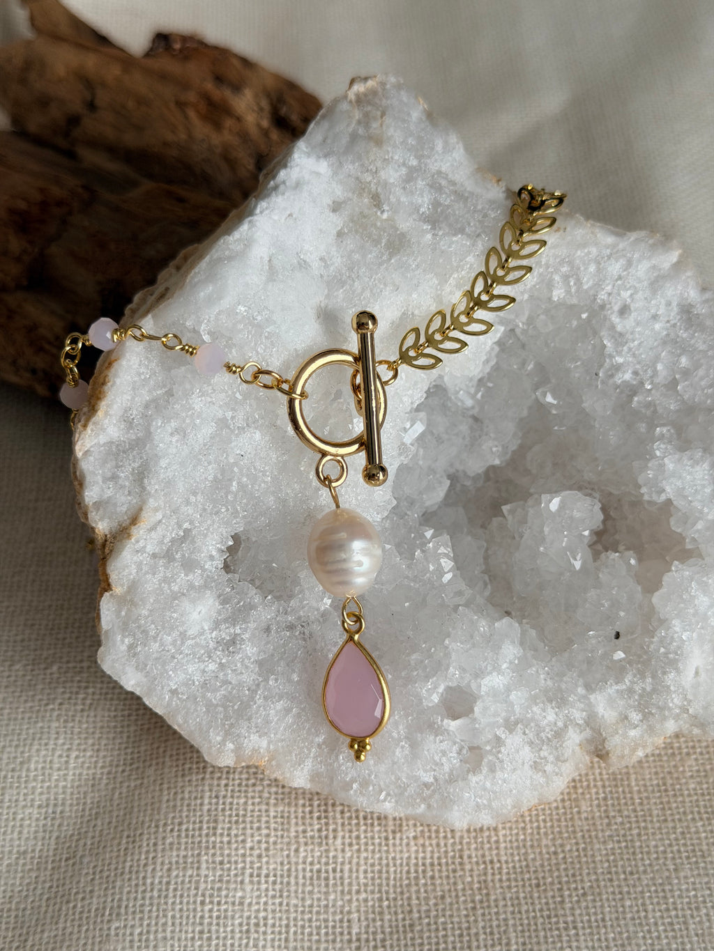 Vénus-ketting met rozenkwarts en zoetwaterparel