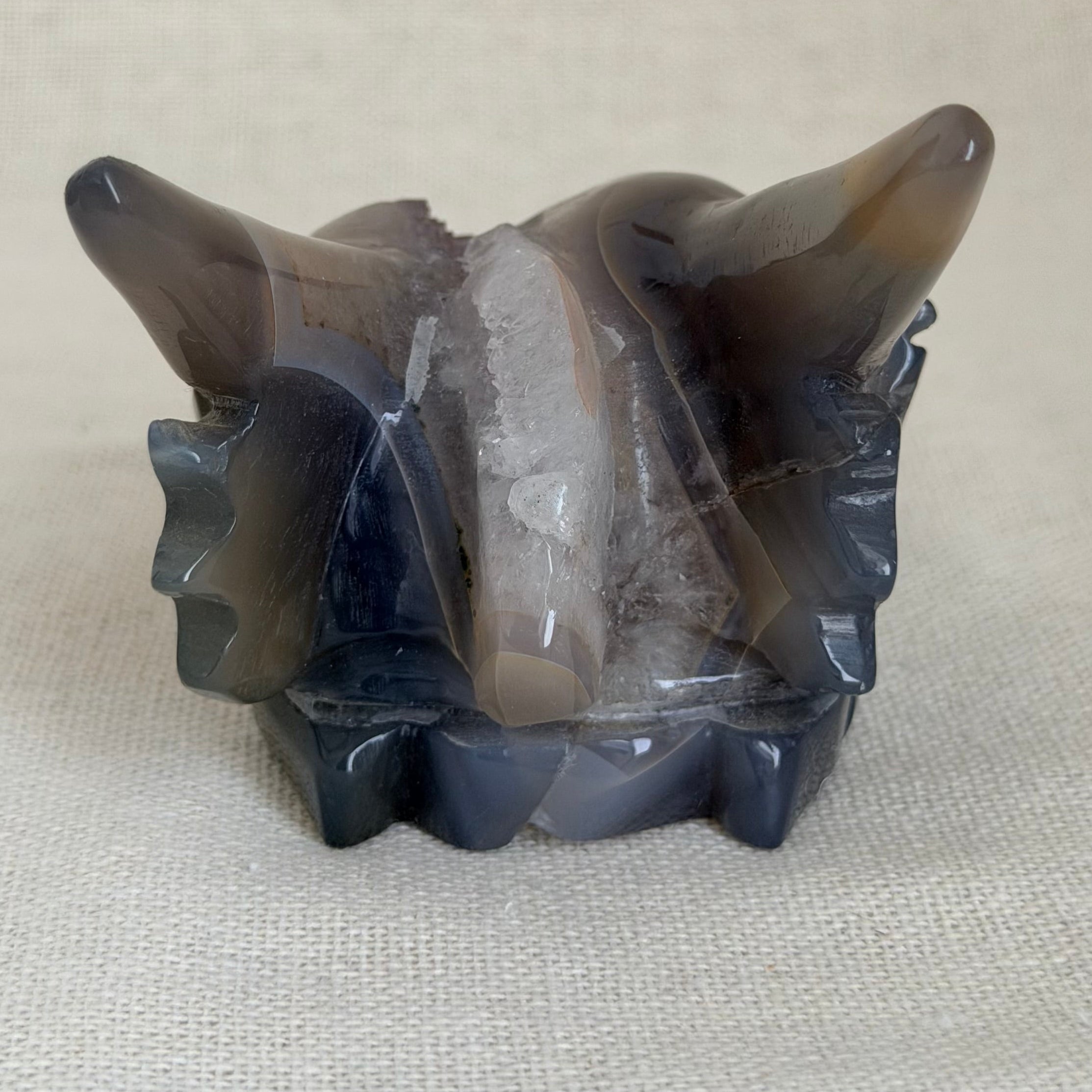 Agaat Drakenkop met Kristalgeode – Uniek exemplaar