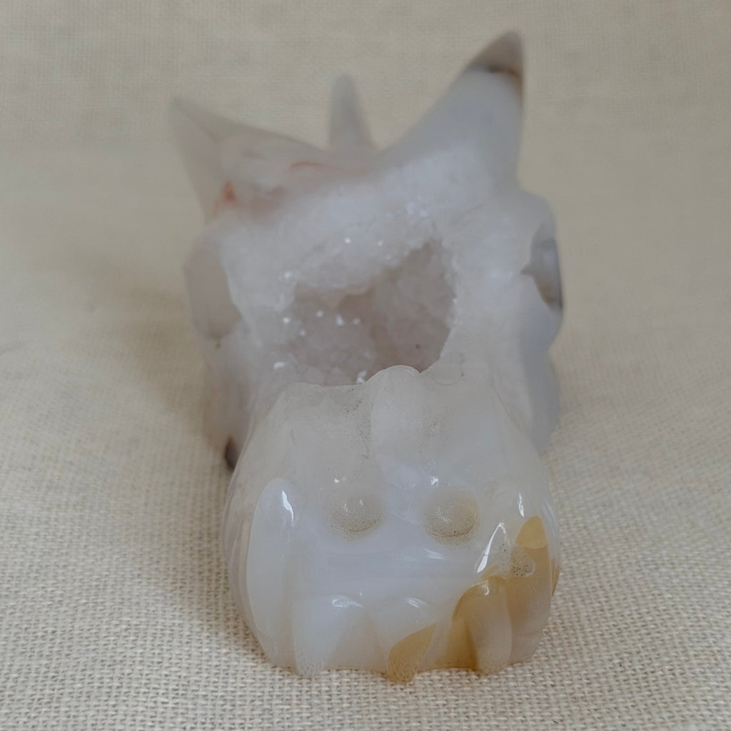 Witte Agaat Drakenkop met Bloemachtige Insluitsels – Uniek exemplaar