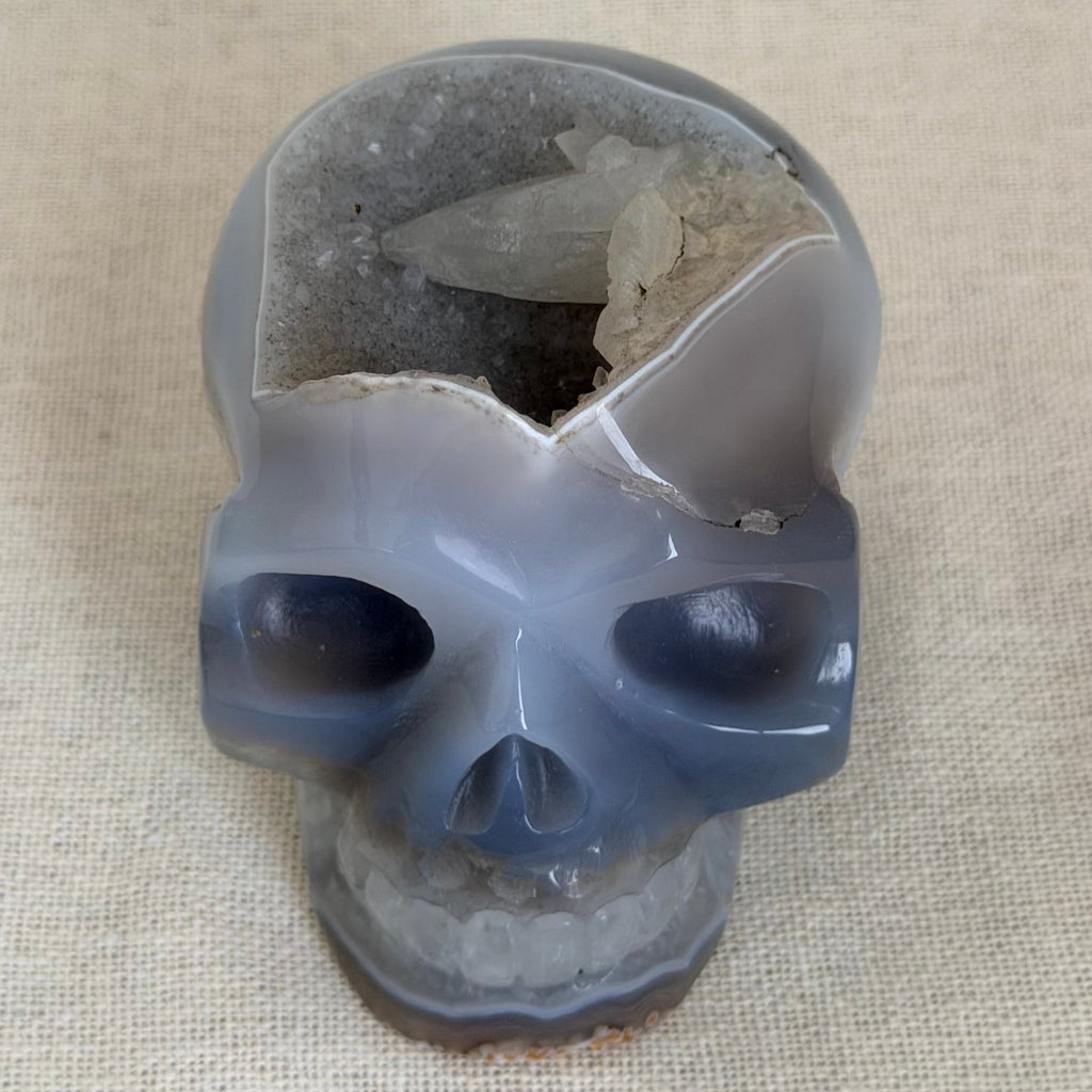 Agaat Schedel met Kwartsgeode – Uniek exemplaar