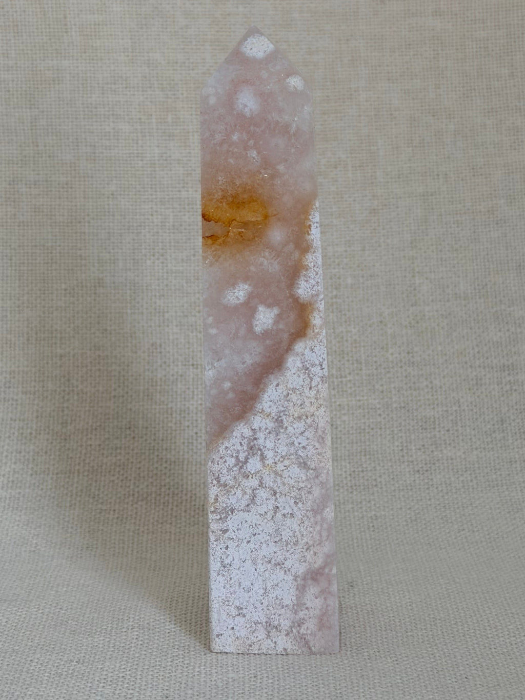 Roze Amethist met Bloemagaat Punt – Uniek exemplaar